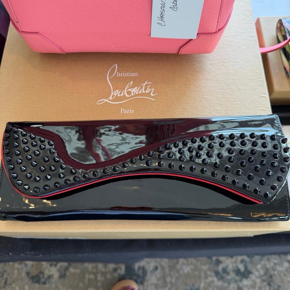 Christian Louboutin Pigalle spiked clutch black patent leather w black studs